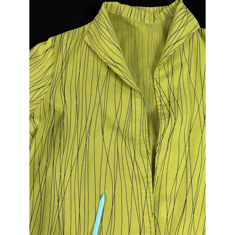 Fridaze Lime Chartreuse Green 100% Linen Top Women's Sz L Abstract Lines Artsy - Picture 5 of 11